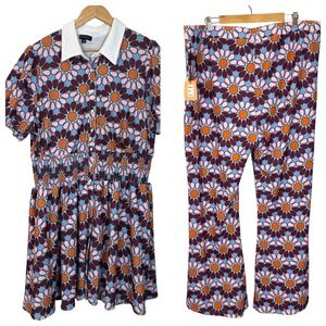 Smak Parlor Baby Doll Dress Pants Set Womens 3x Flower Power 70s Retro Vibe
